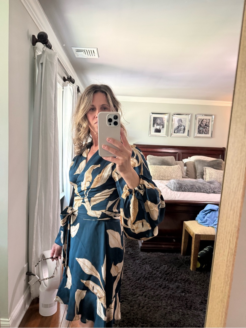 Banana Republic Teal Dress with Cream Leaf Print